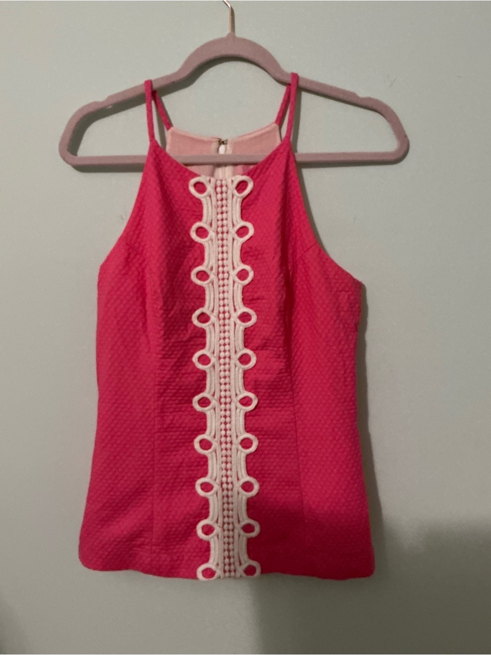 Lilly Pulitzer Hot Pink Halter Camisole with White Loop Trim size 6